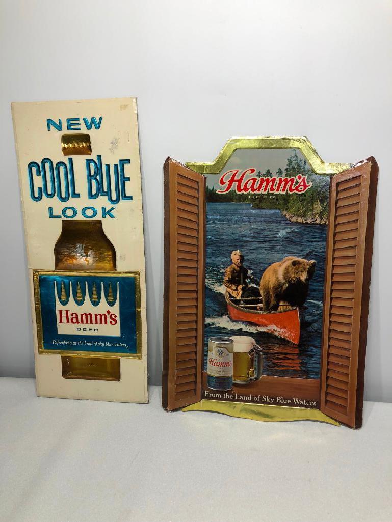 Lot of 2 Hamm's Beer Embossed Cardboard Litho Signs