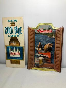 Lot of 2 Hamm's Beer Embossed Cardboard Litho Signs