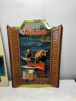 Lot of 2 Hamm's Beer Embossed Cardboard Litho Signs