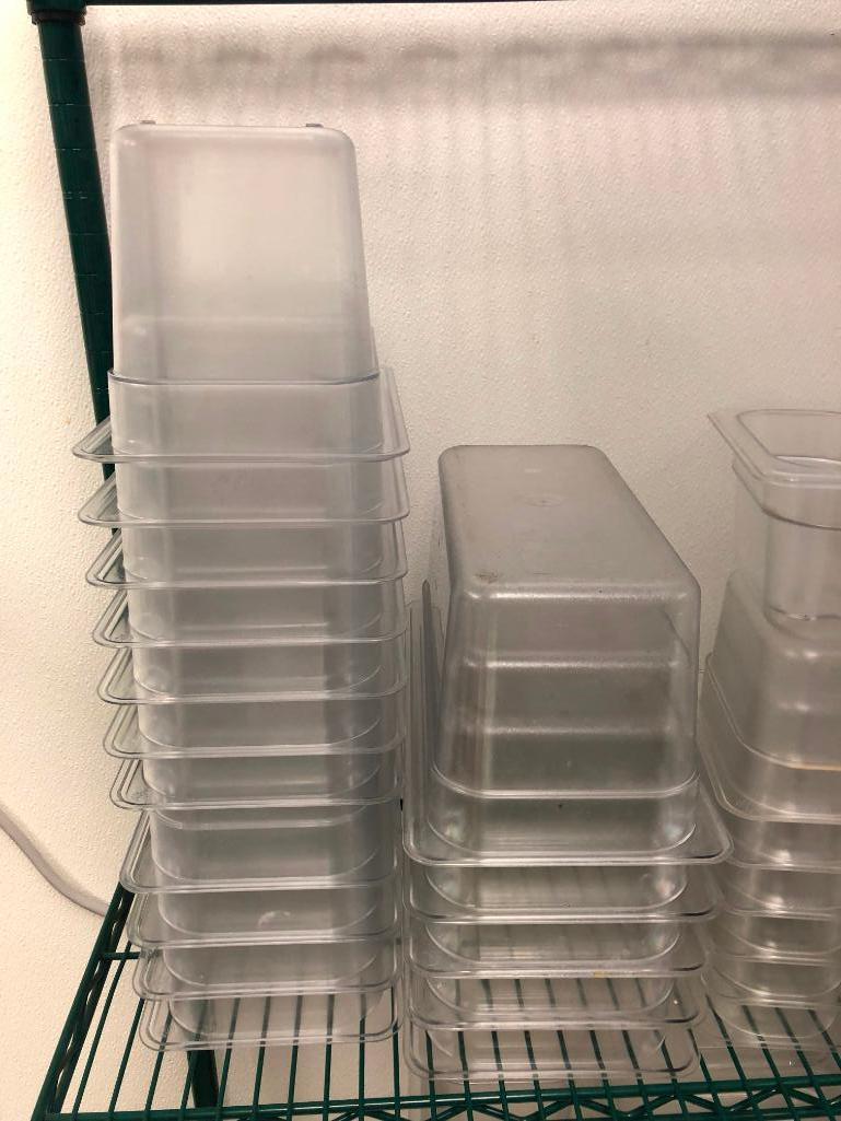 Lot of 16 Plastic Cold Table Food Pans, (5) 1/3 Size, 6in Deep, (11) 1/4 Size, 6in Deep