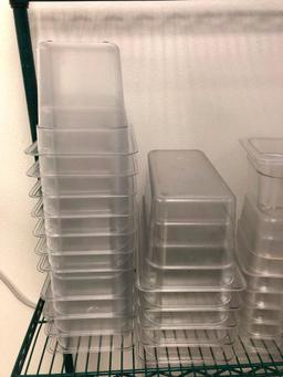 Lot of 16 Plastic Cold Table Food Pans, (5) 1/3 Size, 6in Deep, (11) 1/4 Size, 6in Deep