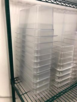 Lot of 16 Plastic Cold Table Food Pans, (5) 1/3 Size, 6in Deep, (11) 1/4 Size, 6in Deep