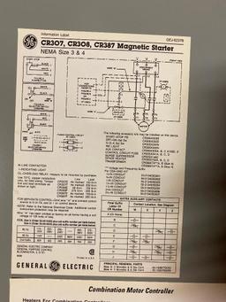 New GE, Magnetic Starter Combination,Catalog # CR308E1021GAAAAA, 3 Poles, 3 Overloads, Type 1
