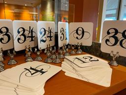 Group of Table Marker Clip Stands and Table Number Laminate Cards