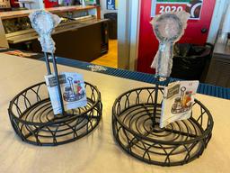 Lot of 28 - Wrought Iron Twin Condiment Stands, 6 New, 16 Include Salt & Pepper Shakers