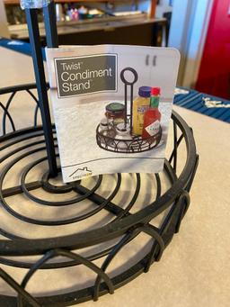 Lot of 28 - Wrought Iron Twin Condiment Stands, 6 New, 16 Include Salt & Pepper Shakers