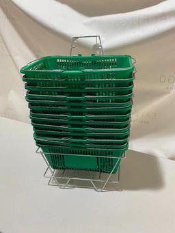Plasticade Shopping Basket Set, 12 Baskets, 1 Wire Rack, Used