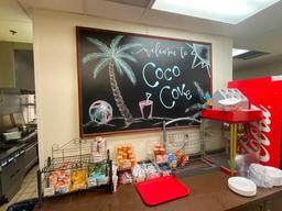 Large 48in x 72in Chalkboard, 2 Merchandising Racks