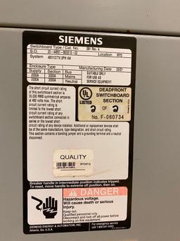 Siemens Switchboard Type/Cat. No. SB1 Rev. A, System: 480Y/277V, 3ph, 4W