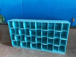 Aqua Painted Wooden Cube Style Storage Cabinet, Waved Water Design