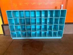 Aqua Painted Wooden Cube Style Storage Cabinet, Waved Water Design