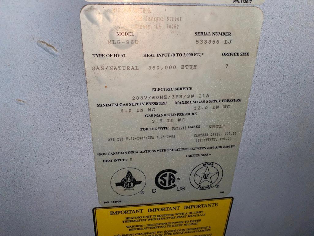 MILNOR Model: MLG-96D Commercial Front Load Dryer - As-Is - Does Not Work