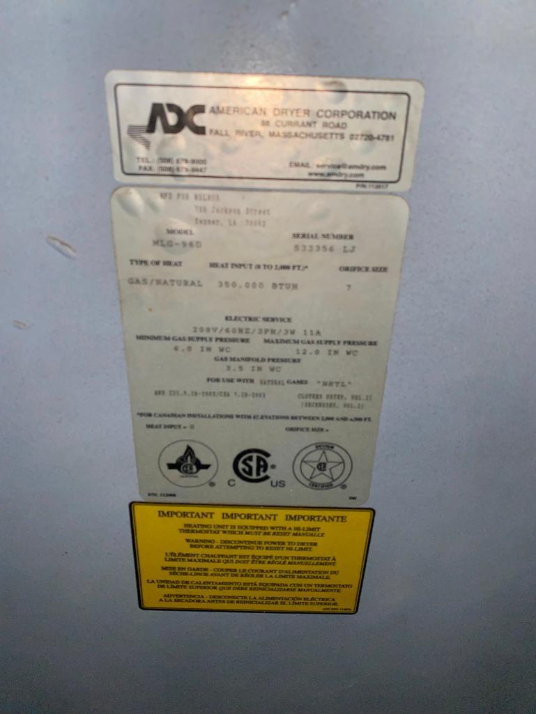 MILNOR Model: MLG-96D Commercial Front Load Dryer - As-Is - Does Not Work