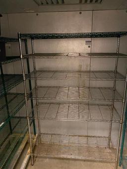 Lot of 3 NSF Dunnage Storage Shelving Units, 1 Dunnage Rack, 4 Bus Tubs
