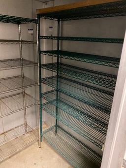 Lot of 3 NSF Dunnage Storage Shelving Units, 1 Dunnage Rack, 4 Bus Tubs
