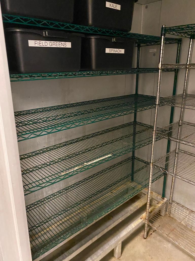 Lot of 3 NSF Dunnage Storage Shelving Units, 1 Dunnage Rack, 4 Bus Tubs