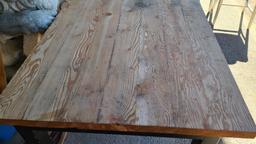 Mobile Industrial Reclaimed Steel & Wood Table on Old Casters, 68in x 36in x 30in H