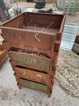 Stack of Four: Steel Material Handing Baskets, Area for Forks to Lift - One Money for All Four