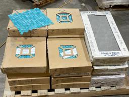 19 Cases, 10/Case, AGROB Buchtal Loop Turquois Mosaic 12in x 12in Tile, 5 Cases 12in x 24in Grey