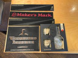 Rubber Bar Mats & 2 Makers Mark Whiskey Glasses