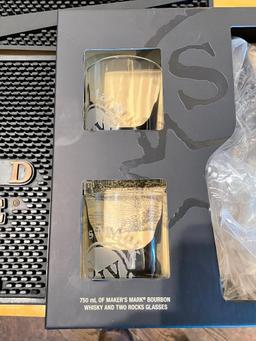 Rubber Bar Mats & 2 Makers Mark Whiskey Glasses