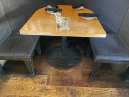 Custom Round Booth w/ U-Shaped Blonde Table w/ Ornate Base, Table 32in x 37in Booth Seats 4 to 5