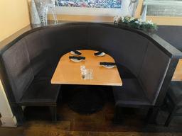 Custom Round Booth w/ U-Shaped Blonde Table w/ Ornate Base, Table 32in x 37in Booth Seats 4 to 5