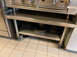 NSF Stainless Steel Mobile Equipment Stand, 36in x 32in x 24in Approx. (Used Here for Charbroiler)