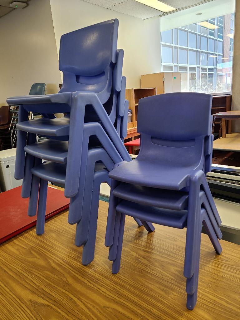 Seven Matching Molded Plastic Childs Chairs, 2 Sizes, All for One Money