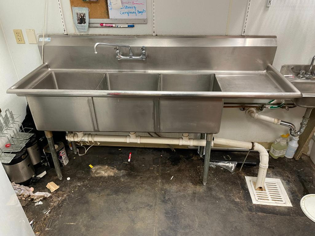 Turbo Air Model: TSA-3-12-R1, Stainless Steel 3-Compartment Sink 74in x 24in x 36in x 12in D