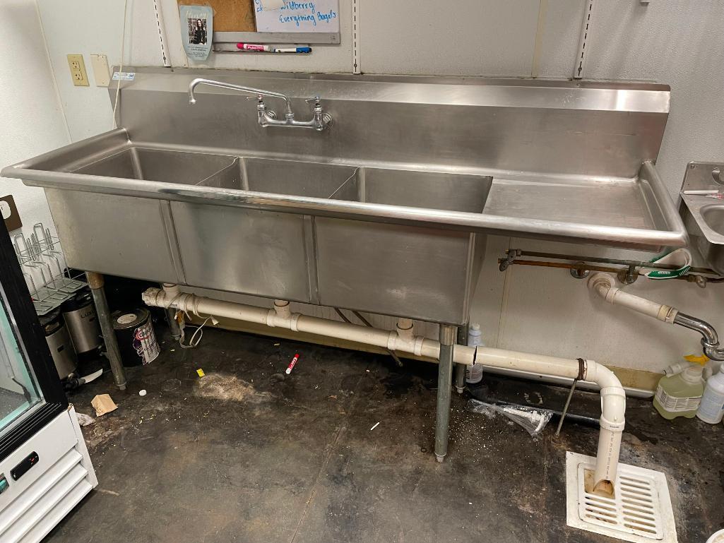Turbo Air Model: TSA-3-12-R1, Stainless Steel 3-Compartment Sink 74in x 24in x 36in x 12in D