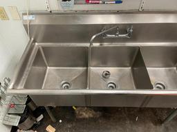 Turbo Air Model: TSA-3-12-R1, Stainless Steel 3-Compartment Sink 74in x 24in x 36in x 12in D