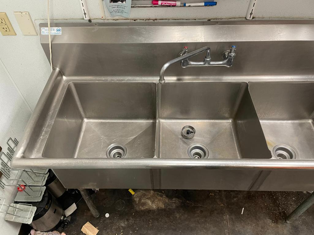 Turbo Air Model: TSA-3-12-R1, Stainless Steel 3-Compartment Sink 74in x 24in x 36in x 12in D