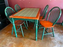 Farm House Table w/ 4 Chairs, Tile Top Table, 48in x 30in x 30in, Windsor Style Chairs