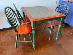 Farm House Table w/ 3 Chairs, Tile Top Table, 48in x 30in x 30in, Windsor Style Chairs