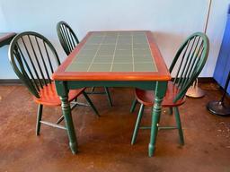 Farm House Table w/ 3 Chairs, Tile Top Table, 48in x 30in x 30in, Windsor Style Chairs