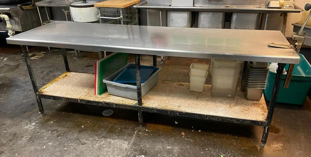 Stainless Steel Prep Table w/ Lower Shelf & Commercial Can Opener, 96in x 30in x 34in h