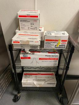 Mobile NSF Dunnage Shelving Unit w/ Misc. Products, Guest Checks, Food Bags, Aprons, Etc.