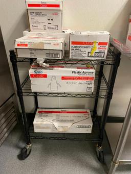 Mobile NSF Dunnage Shelving Unit w/ Misc. Products, Guest Checks, Food Bags, Aprons, Etc.
