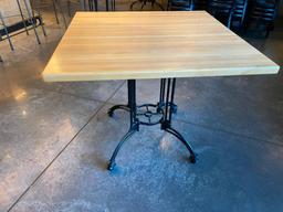 Restaurant Table, Solid Rock Maple Butcher Block Top, Antique Black Iron Ornate Base