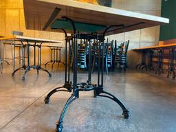 Restaurant Table, Solid Rock Maple Butcher Block Top, Antique Black Iron Ornate Base
