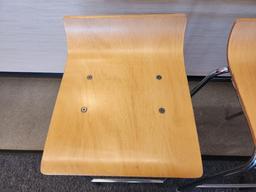 Lot of 2, allermuir Modern Wood & Chrome Stool w/ Stainless Framework, Made in USA