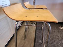 Lot of 2, allermuir Modern Wood & Chrome Stool w/ Stainless Framework, Made in USA