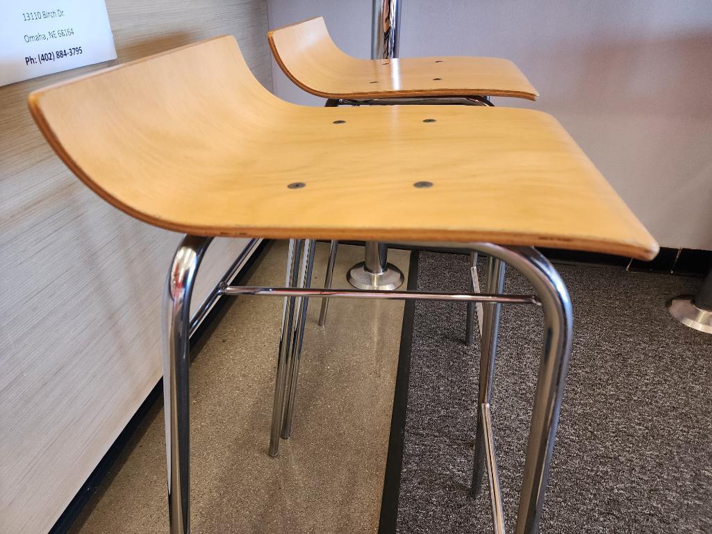 Lot of 2, allermuir Modern Wood & Chrome Stool w/ Stainless Framework, Made in USA