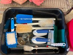 Cleaning Buckets, Rags and Bus Tub w/ Cleaning Brushes, Sink Stoppers
