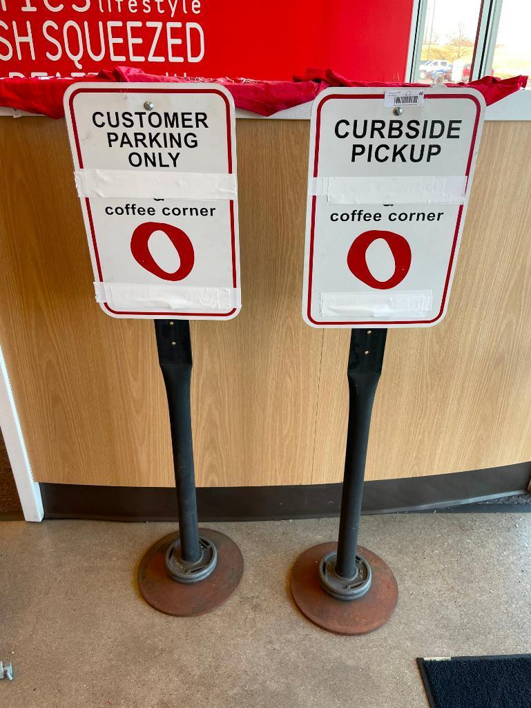 Two Sign Bases w/ Curbside Signs (Logos Covered w/ Tape)