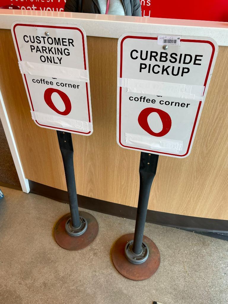 Two Sign Bases w/ Curbside Signs (Logos Covered w/ Tape)