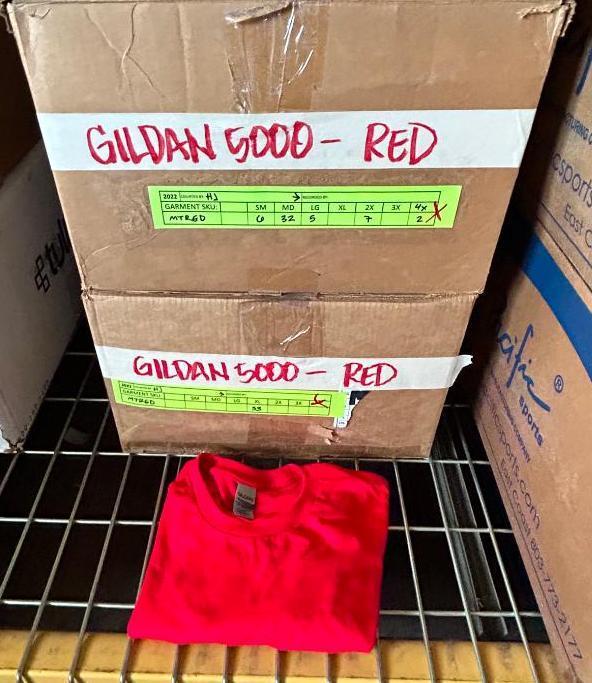 2 Boxes of T-Shirt Blanks, GILDAN 64000, RED, 32-M, 33-XL