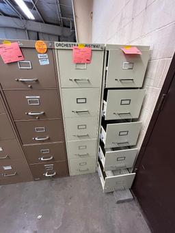 (3) 5-Drawer Metal File Cabinets, No Key - Two are Locked