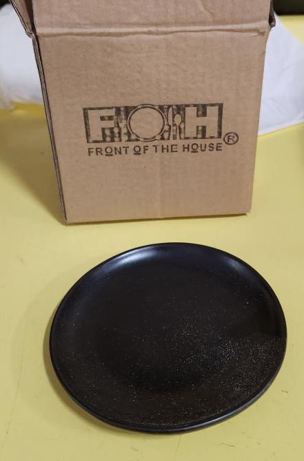 Case of 11, Front of House 6in Round Kiln Plates, Color: Pepper